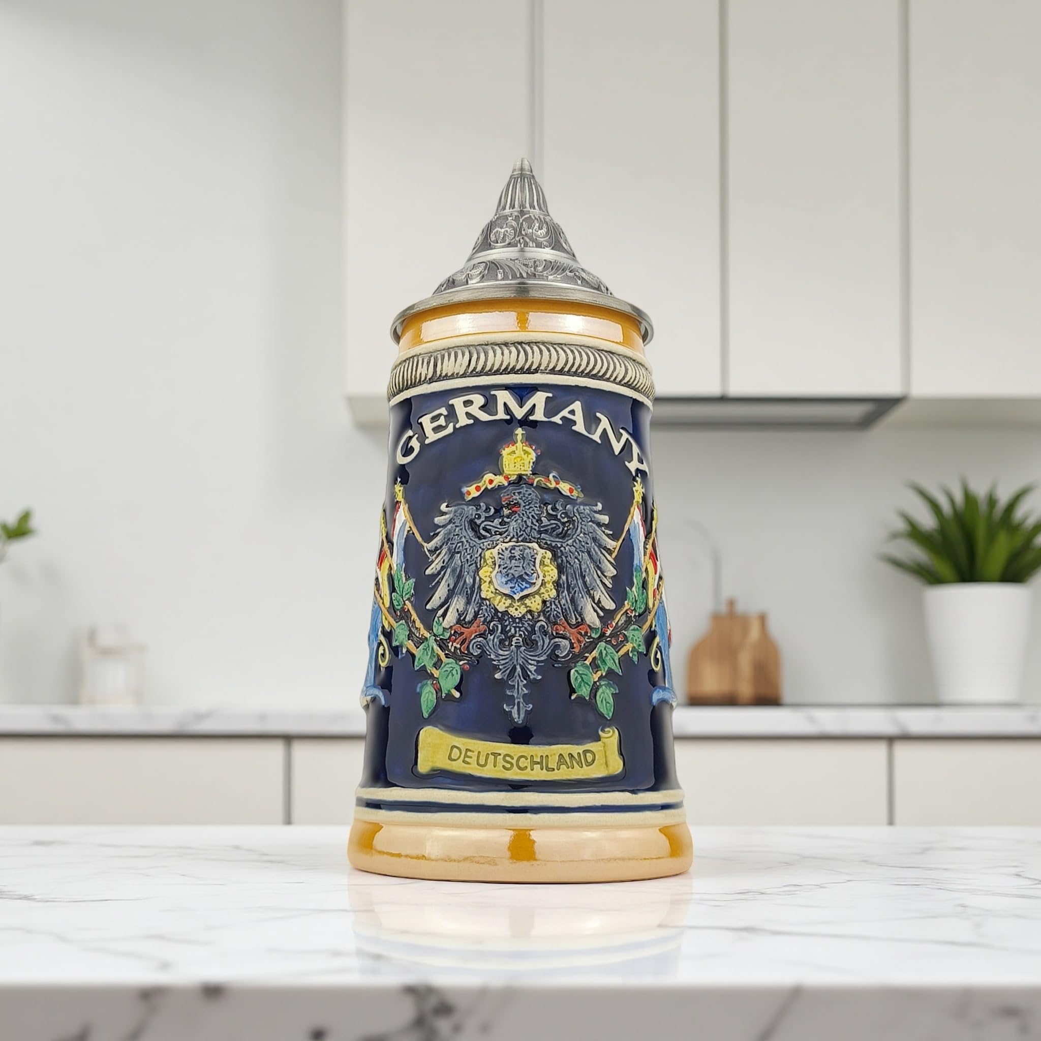 Jarra de cerveza con tapa, 0,6 l, hecha a mano, diseño de Alemania, tradicional para fiestas de cerveza, hogar y colección, regalo para hombres y amantes de la cerveza