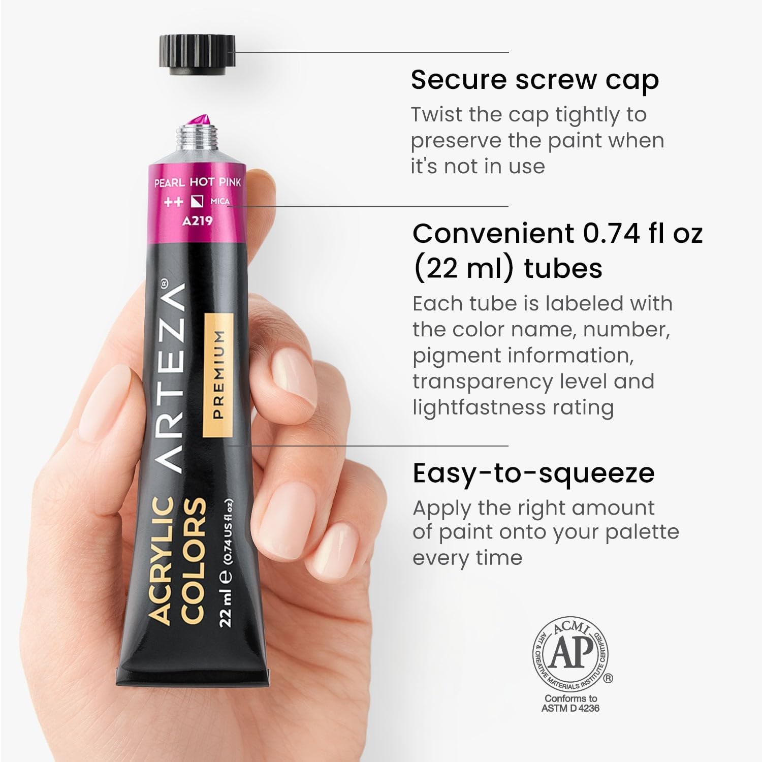 ARTEZA Metallic Acrylic Paint Set of 36 Colors, 0.74 ounce Tubes Artist Paints for Hobby Painters, Art Supplies for Canvas Painting