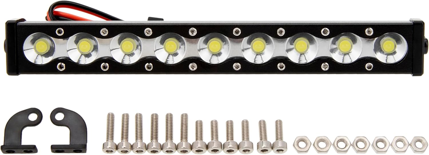 MEUS RACING RC Car LED Lights Roof Light Bar Kit - 1/10 1/8 Scale RC Crawler Upgrades for Axial SCX10, Wraith, Traxxas TRX4, TRX6, Redcat Gen8 (95mm, 9 Beads)