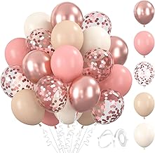 Pack of 60 Balloons Pink Beige, 12 Inch Latex Balloons Retro Pink, Metallic Balloons and Confetti Balloons Set, for Birthday, Wedding, Baby Shower, Party Decoration