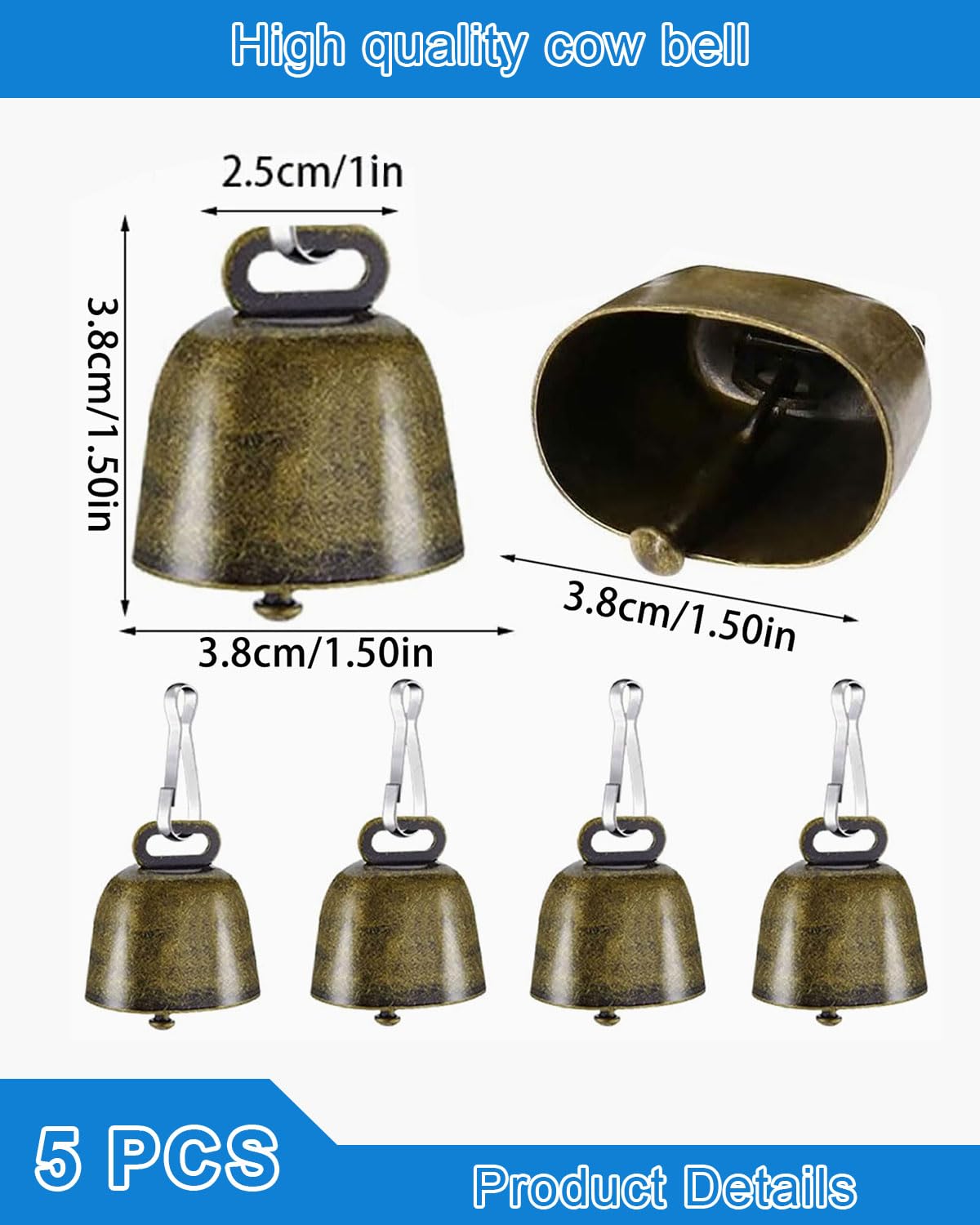 5 piezas Cencerro,Cascabeles Bronce,Gatos Campanas,Decoración Colgante,para Cascabeles,Campanillas de Collar de Perros,Con botones,Rastreadores para Entrenamiento de Mascotas