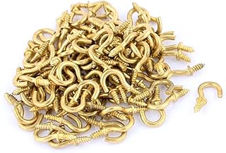 Aexit 100 Pcs Accessories 2mm Brass Plated Shouldered Cup Hook Screw in Hat Coat Surveillance Camera Cables Peg Bolts