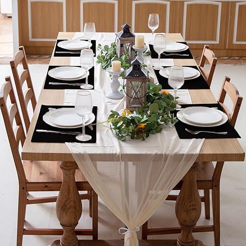 Miniatura 3 de Juego de 6 manteles individuales de tela de lino, lavables a máquina, resistentes al calor, sin arrugas, de poliéster grueso, para la mesa del