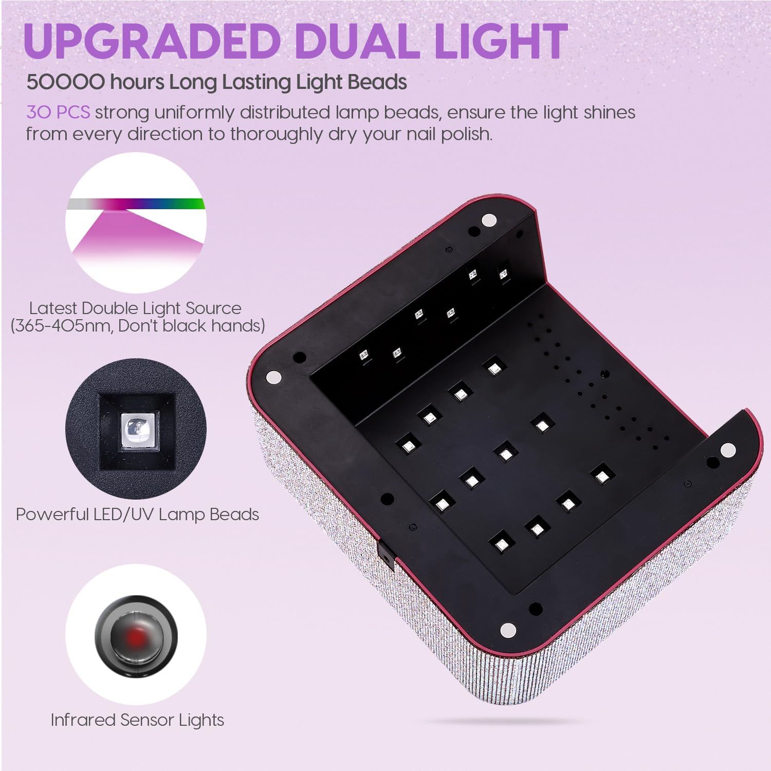Lámpara Ultravioleta de Uñas, Recargable, Lámpara de Curado de Secado Rápido de Uñas, Lámpara Ultravioleta de Esmalte de Uñas de gel, Adecuada para Salones y Hogare