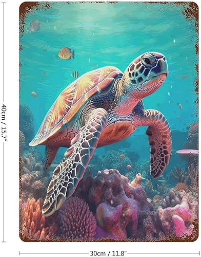Miniatura 9 de Country Metal Tin Sign Nautical Beach Ocean Theme Underwater Turtle Wall Poster Tin Signs Watercolor Marine Life Tropical Front Door Porch Yard Home