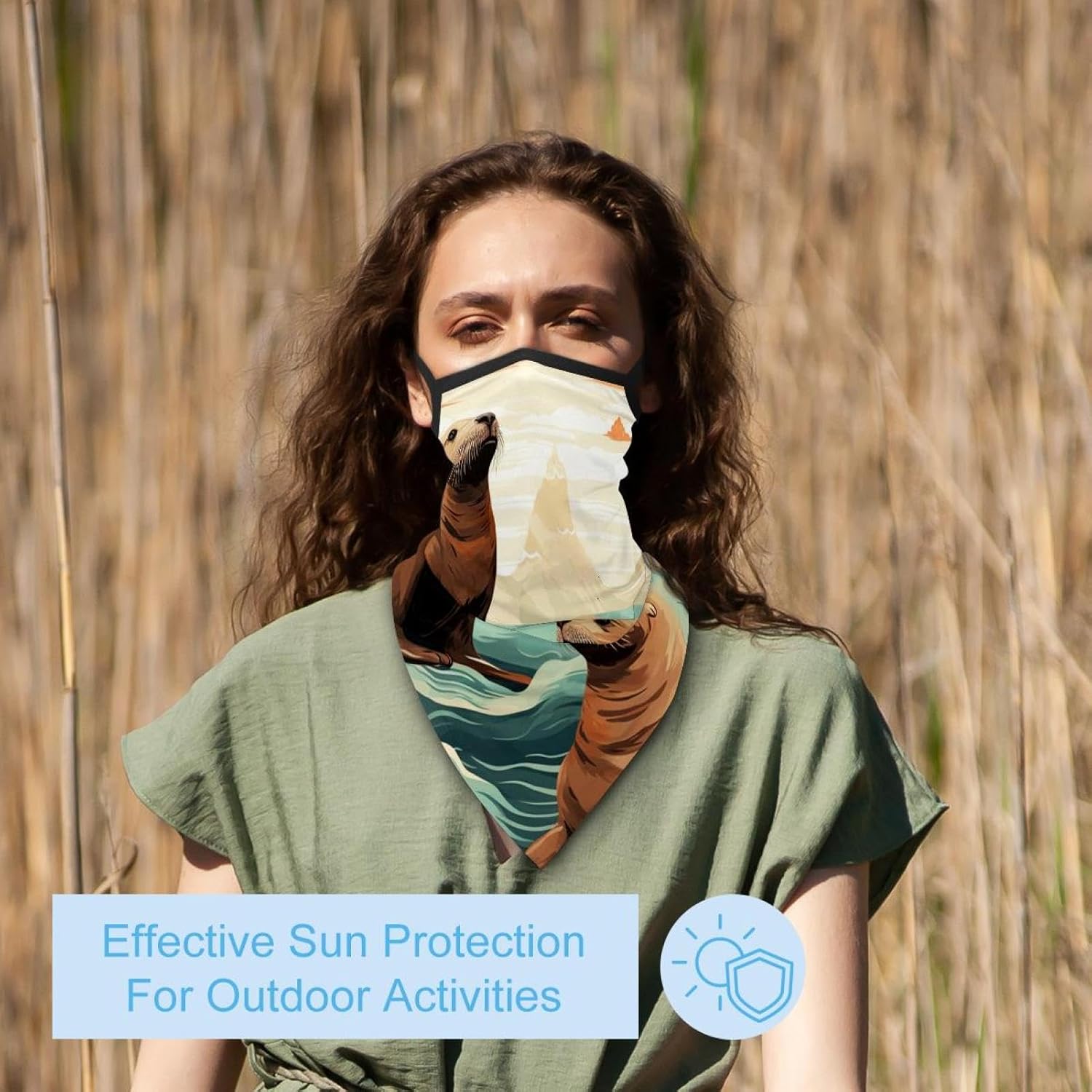 4 Pieces Summer UV Protection Cooling Neck Gaiter Face Clothing Neck Gaiter Mask Scarf Sunscreen Breathable Bandana, Sea Lion