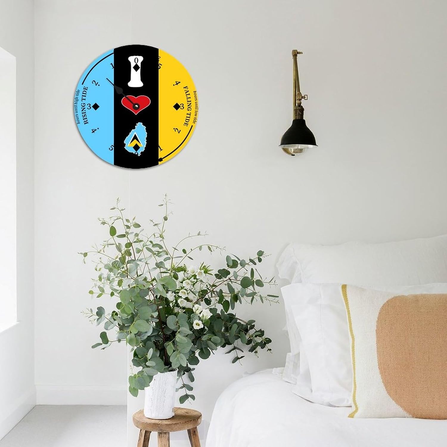 St Lucia Flag Wood Tidal Clock Ocean Time Maritime Coastal Beach High Tide Low Tide Clock Rustic Wooden Nautical Tide Movement Vintage Decor for Beach House Kitchen Wall Art 12x12 in