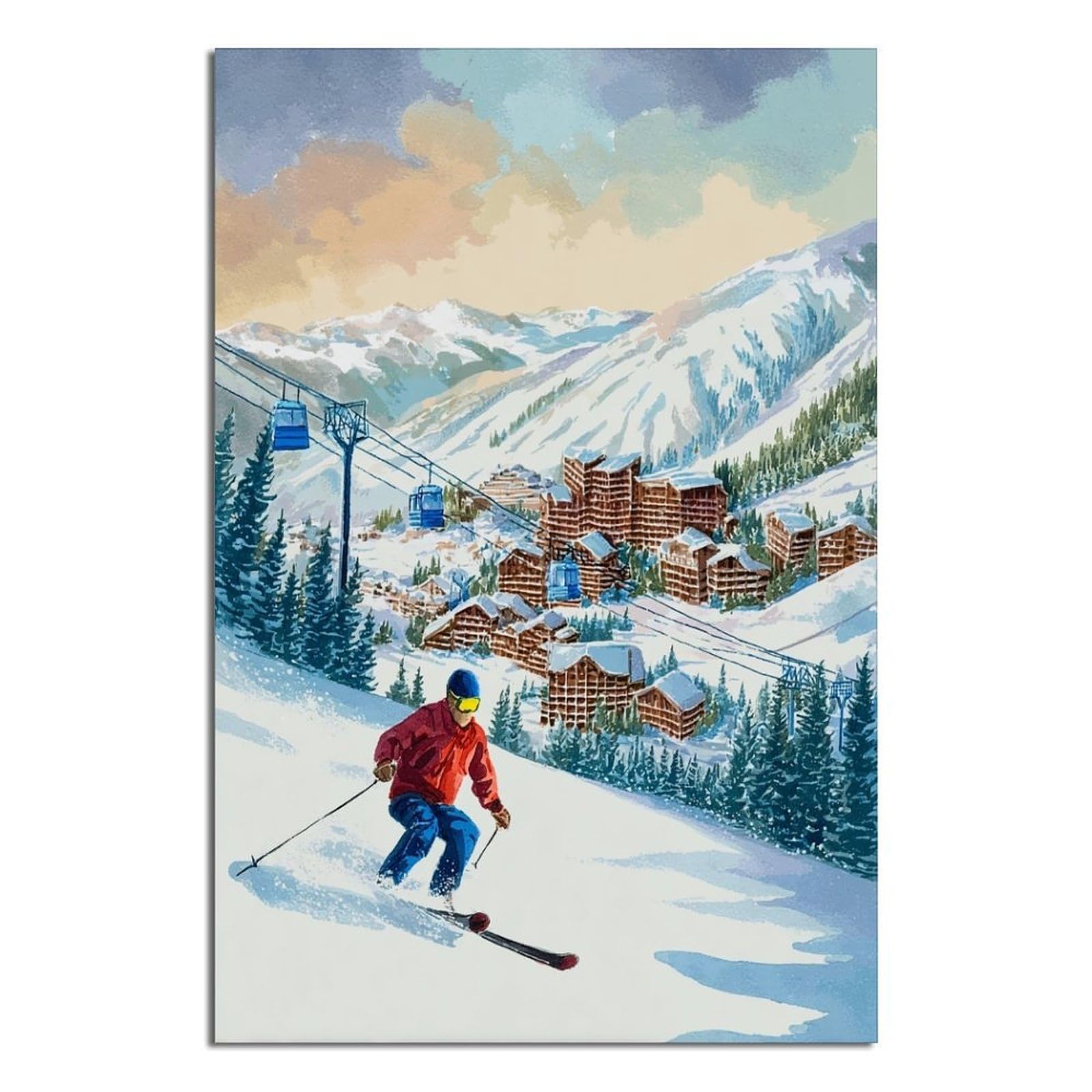 Avoriaz France Ski Posters 20x30inch(50x75cm) Vintage Watercolor Canvas Art