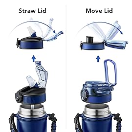 GOSWAG Insulated Sports Water Bottle, 24oz 2 Lids(with Straw/No Straw), Stainless Steel Water Bottles with Paracord Handle, Insulated Bottle with Double-Wall Vacuum Insulation