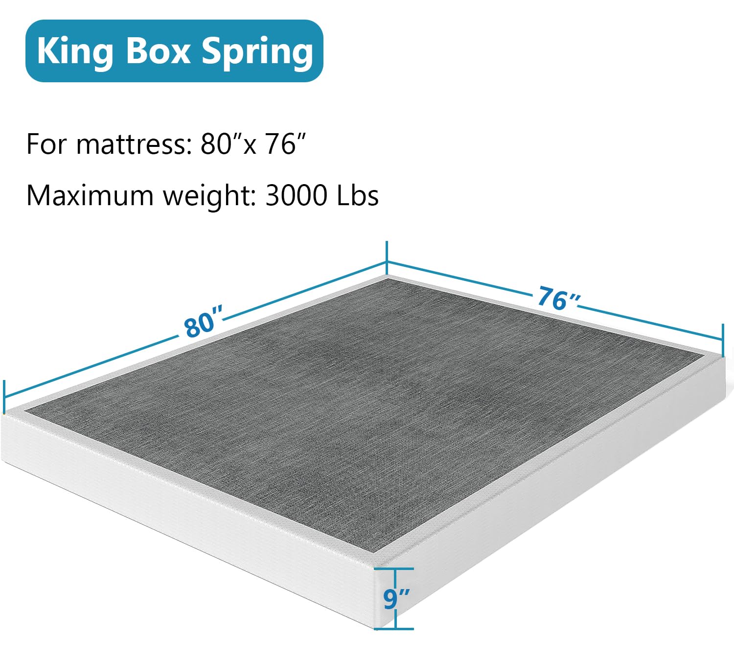 Gdduck 9 Inch Box Spring King,Metal King Size Box Only