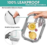Vista 6 de Razab 30 PC Glass Food Storage Containers with Lids - Reusable Glass Meal Prep Containers for Lunch & Leftovers - Airtight & Leakproof Snap Locking