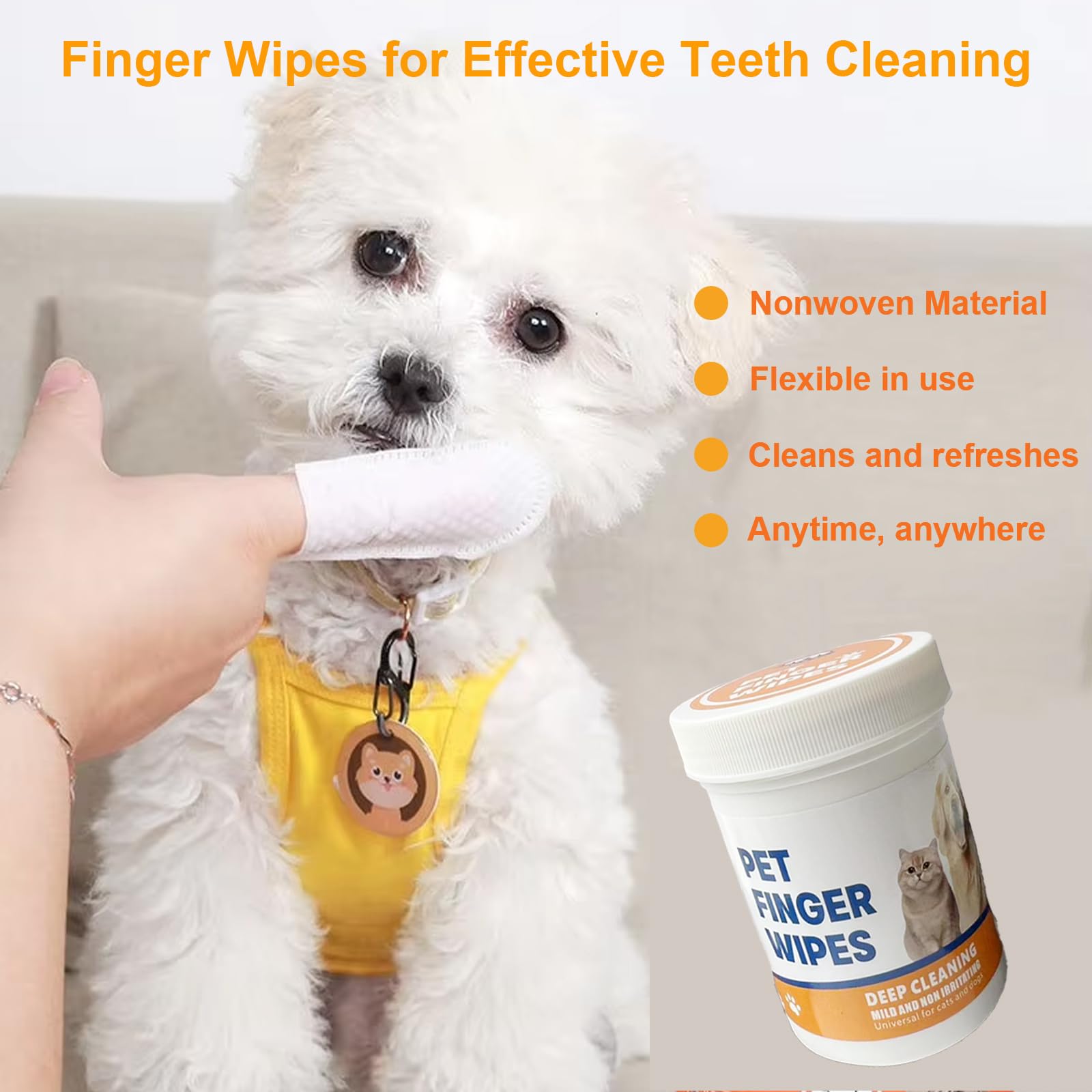 Pet Finger Wipes, Dog Ear Wipes for Dog Ear Infection Treatment, Gentle and Safe Pet Ear Cleaning Ear Cleaner for Allergies and Itching, Pet Dental Finger Wipes for Dogs and Cats, Furry Animals 50pcs - image 5