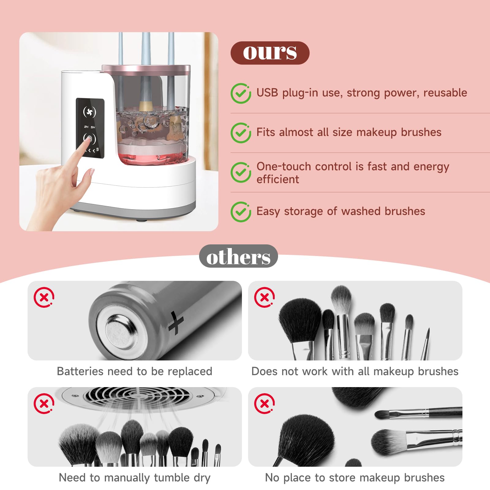 Máquina limpiadora de brochas de maquillaje eléctrica con soporte para secadora de brochas de maquillaje, portátil, automática, USB, herramienta limpiadora de brochas de maquillaje para todos los
