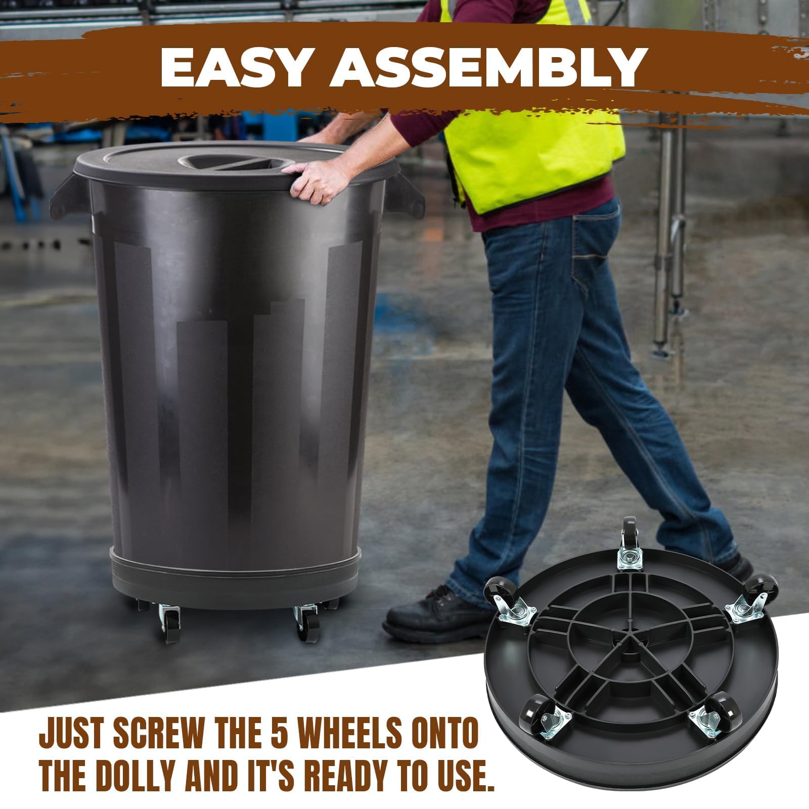 HECASA Carro de tambor universal para contenedor redondo de 55 galones, carrito de tambor de plástico resistente de 500 libras, carrito de barril de agua, con 5 ruedas giratorias para transporte,