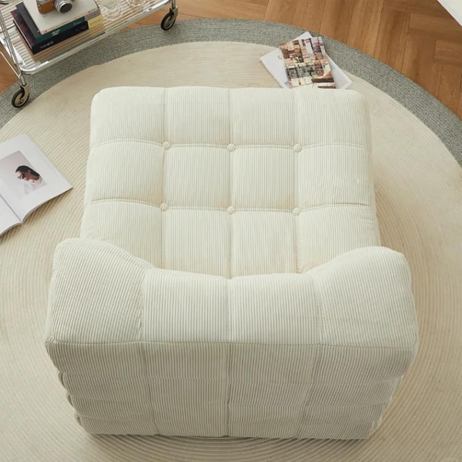 Bean Bag Chair, Armless Compression Accent Chair, Floor Sofa for Adults, Single Sofa for Living Room, Bedroom, Office, (Beige)