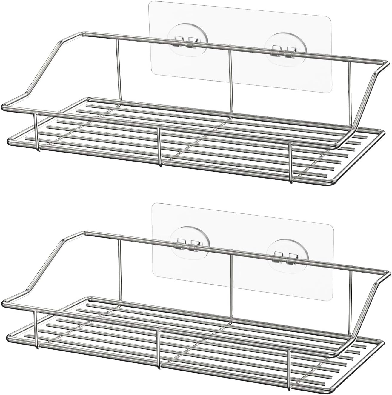 SMARTAKE 2-Pack Shower Caddy, Adhesive Bathroom Shelf Wall Mounted, No Drilling Strong Shower Caddies Kitchen Racks - Stainless Steel Storage Organizers (9.9 Inches), Silver