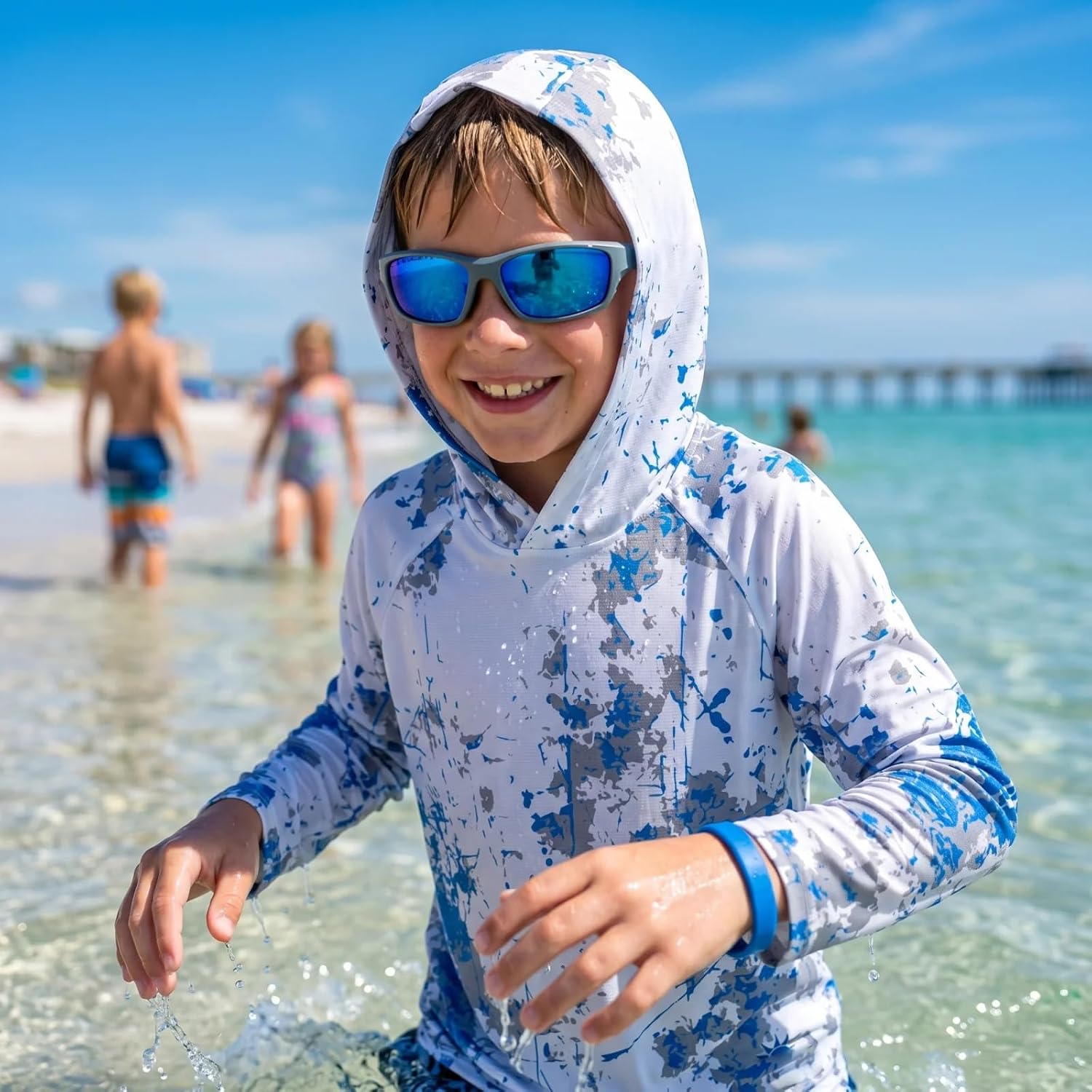 Boys Fishing Shirt UPF 50+ Sun Protection Hooded Shirt, Quick Dry UV Rash Guard Fishing Hoodie for Kids Outdoor