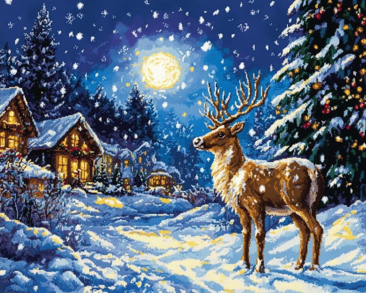 AxiangziK DIY Needlepoint Cross Stitch Kits Adults,Christmas Snow Town Counted Pre Printed Embroidery Needlepoint Patterns,Ideal Craft Gift for Women Teens,16x20in