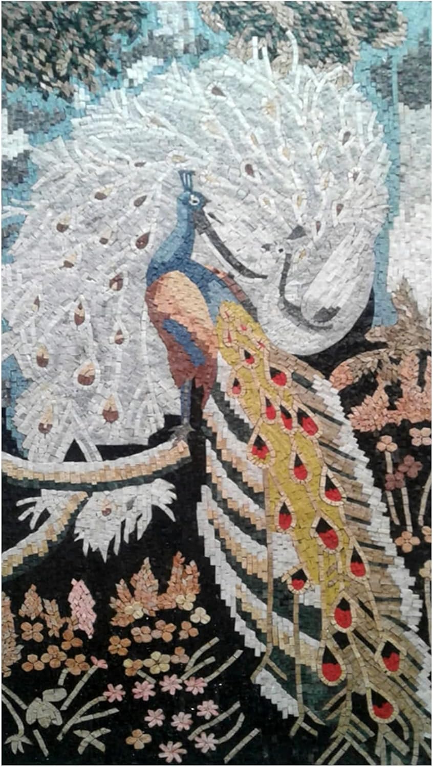Handmade Feathered Friends Marble Mosaic Wall Art, Bird Stone Mosaic Artwork, Hand-Cut Natural Marble Wall Décor