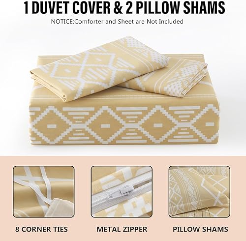 Miniatura 5 de DUOMING Juego de funda de edredón bohemia tamaño King, 100% algodón, suave y transpirable, funda de edredón King con cierre de cremallera, juego de
