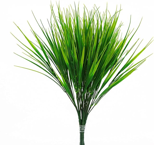 AFLOWER Artificial Plants Grass, Artificial Plants Greenery Shrub Bushes Plastic Fake Wheat Grass, for Indoor and Outdoor Home Garden Parties and Office Decoration 6 Pack (Green)