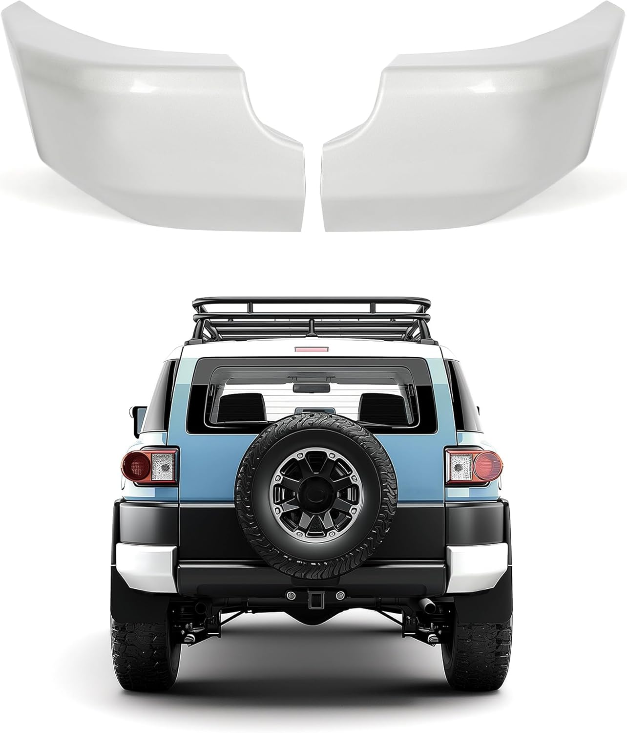 KUAFU Rear Bumper End Caps Compatible with 2007-2014 Toyota FJ Cruiser Replacement for TO1104121 TO1105121 5246235021 5246235021 Bumper Corner Cover Driver & Passenger Side - Silvery