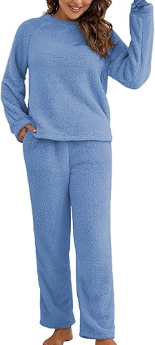 Homgro Women's Long Sleeve Fleece Pajama Set 2 Piece Sherpa Lined Pullover Shirt