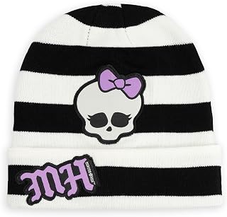 Monster High Women's Black & Purple Striped Beanie Hat | Character Logo 'MH' Design | Warm Winter Accessory for Everyday Use
