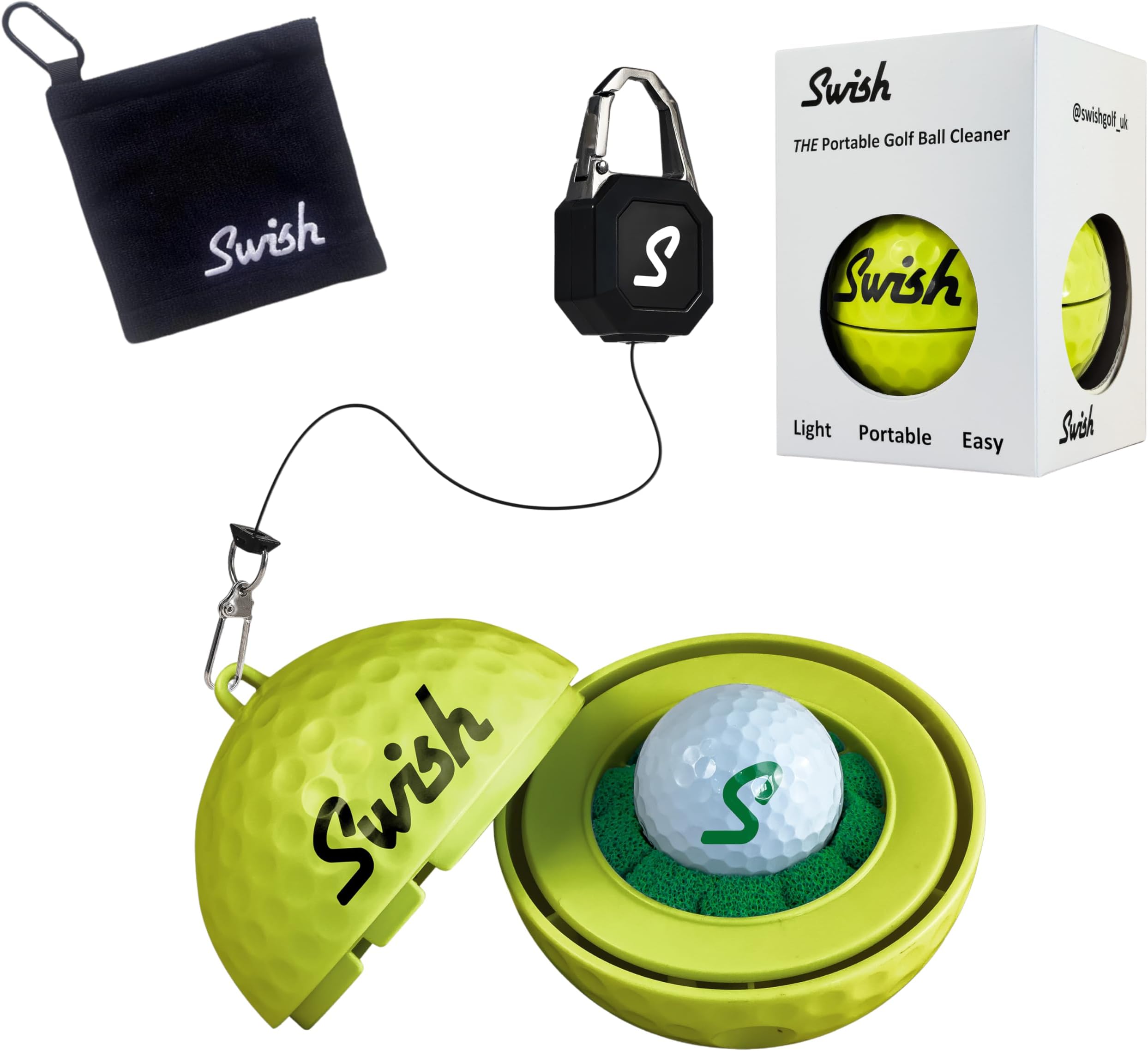 Swish Portable Golf Ball Cleaner for Golf Bag or Cart - Best Golf Accessories - Gifts (Neon Yellow)