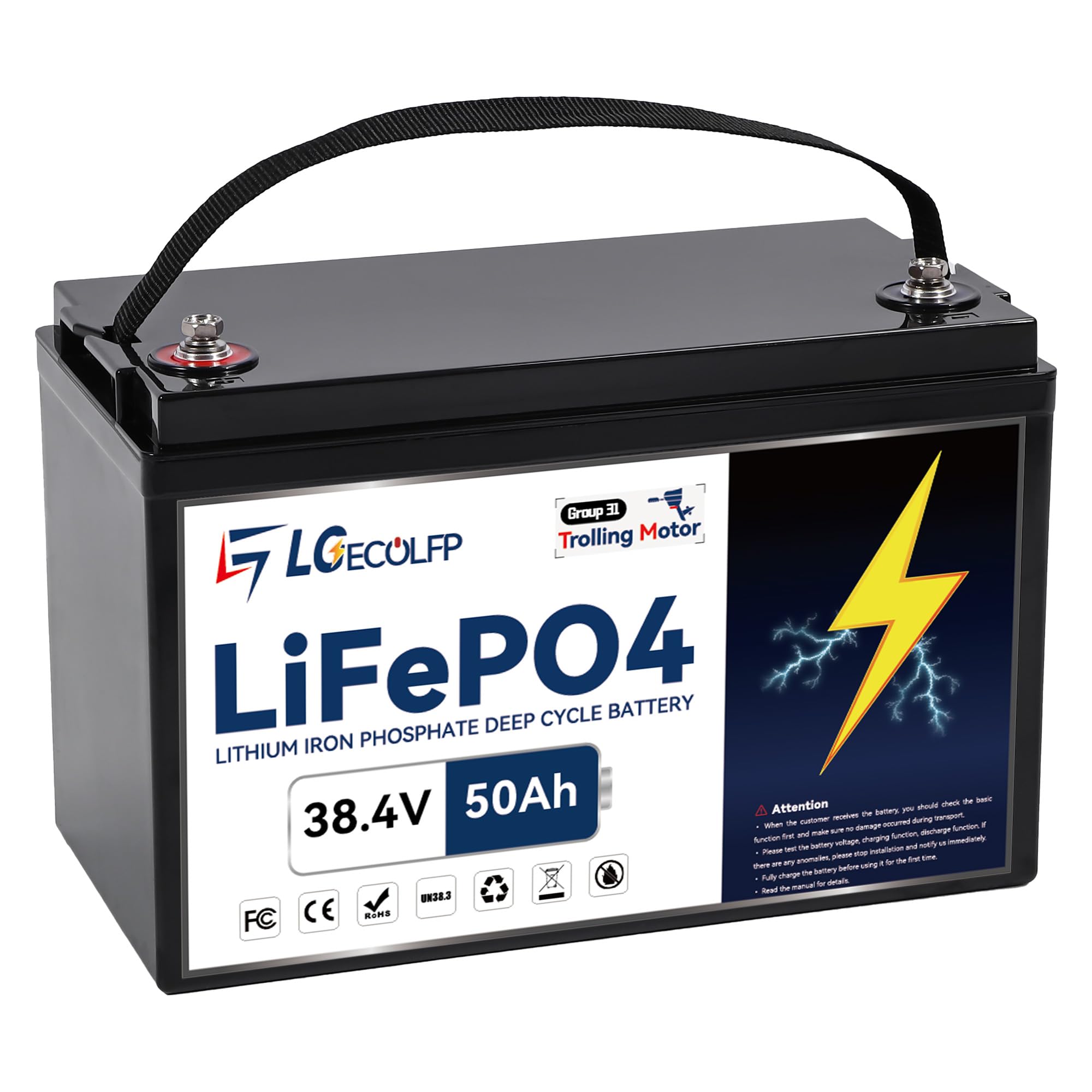 LGECOLFP 36V 50Ah Trolling Motor Lithium Battery