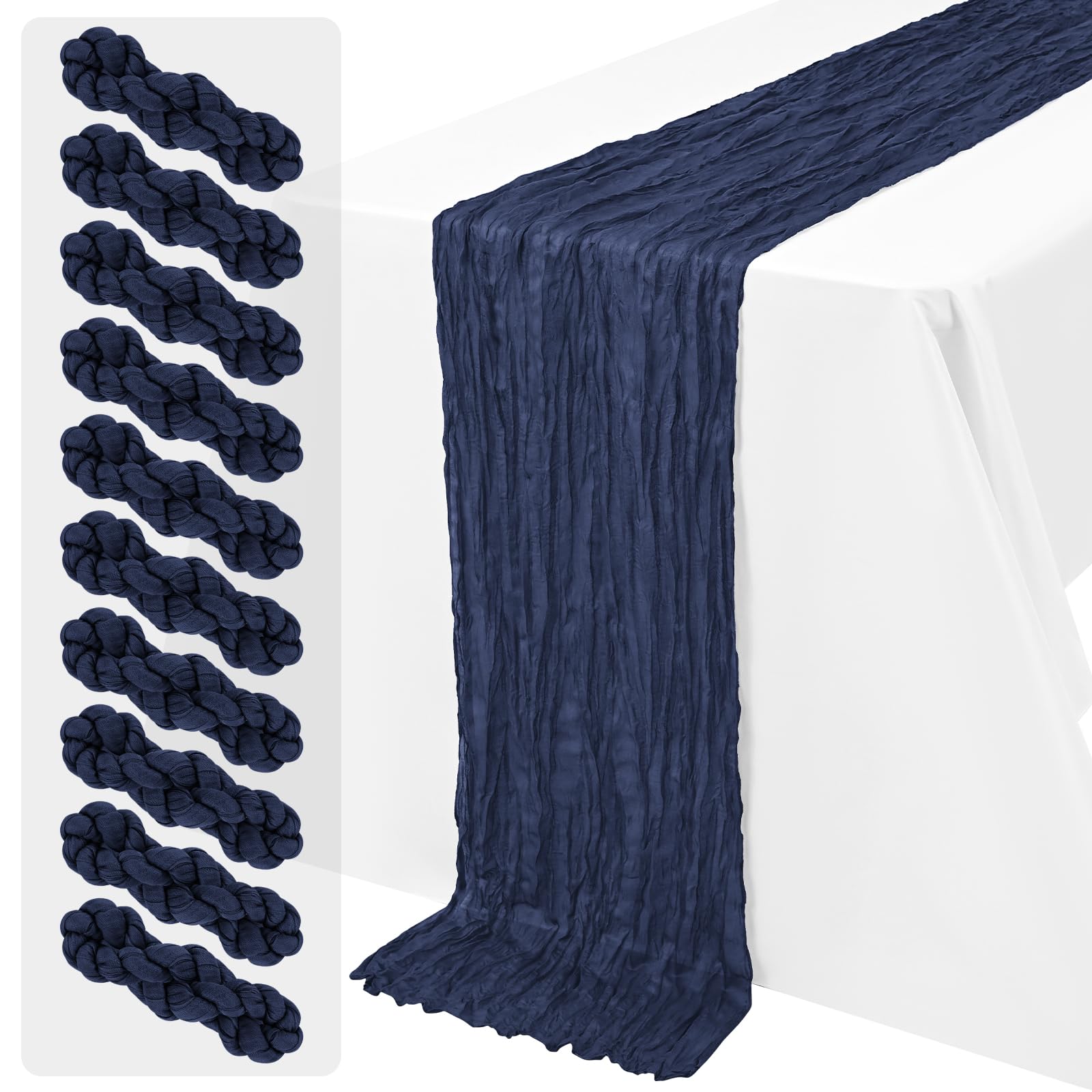 Runner da tavola in garza blu navy, confezione da 10, 45 x 275 cm