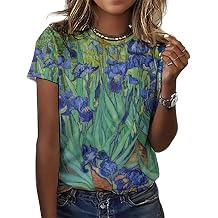 GLUDEAR Women Starry Night Oil Painting Animal Graphic T-Shirt Relaxed Fit Short Sleeve Casual Holiday Basic Tops