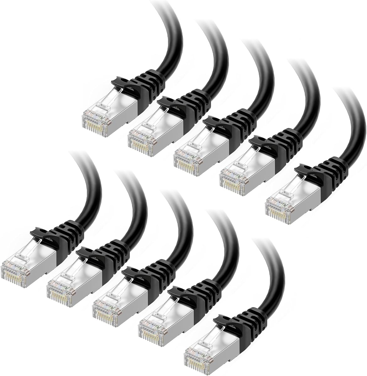 Cable Matters 10Gbps 10-Pack Snagless Shielded Cat 6A Cable, 3ft, Black | S/FTP Shielded, 26 AWG Bare Copper, 550MHz Bandwidth, Gold-Plated RJ45, Cat 6A Cable, Ethernet Cord