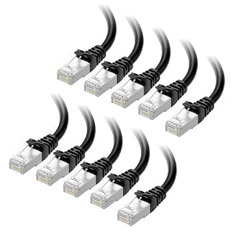Cable Matters 10Gbps 10-Pack Snagless Shielded Cat 6A Cable, 1ft, Black