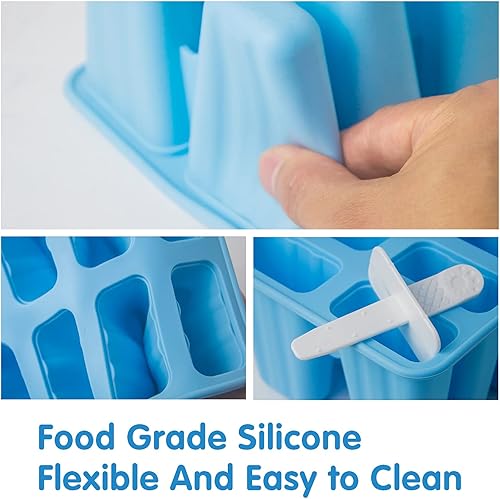 Vista 11 de Moldes para paletas de 10 cavidades sin BPA, moldes de silicona reutilizables para niños, moldes para hacer paletas de hielo, moldes para hacer