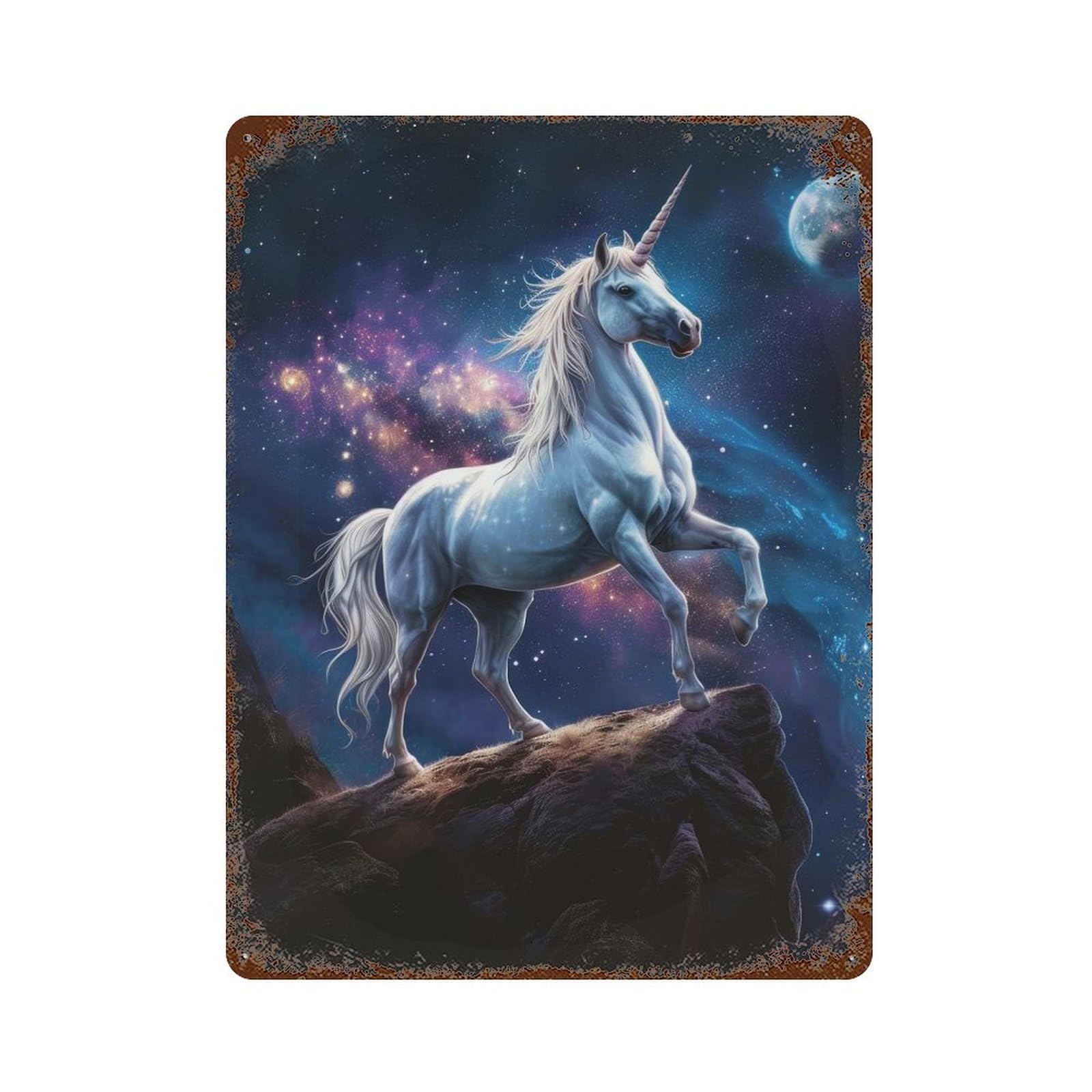 Cosmic Unicorn Rustic Tin Plaque 15.7"x11.8", for Living Room, Hallway And Home Decor, Decorative Metal Wall Art