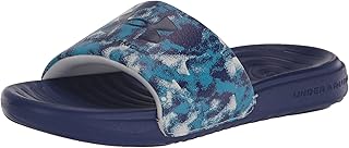 Boy's Ansa Graphic Fixed Strap Slide Sandal, (106) White/Sonar Blue/Sonar Blue, 3 Little Kid