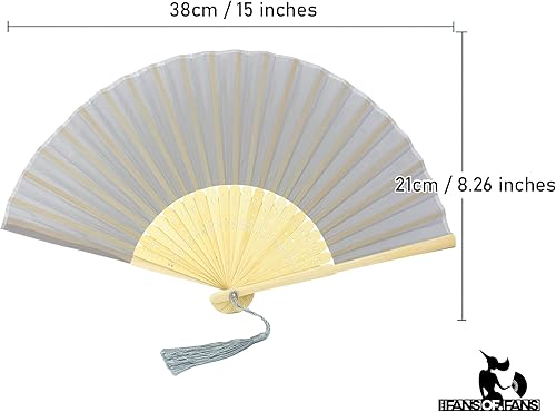 Miniatura 48 de FANSOF.FANS Abanico de mano plegable de mano de tela con borla de grado A, varillas de bambú para mujeres y niñas, fiesta de verano, eventos, Azul