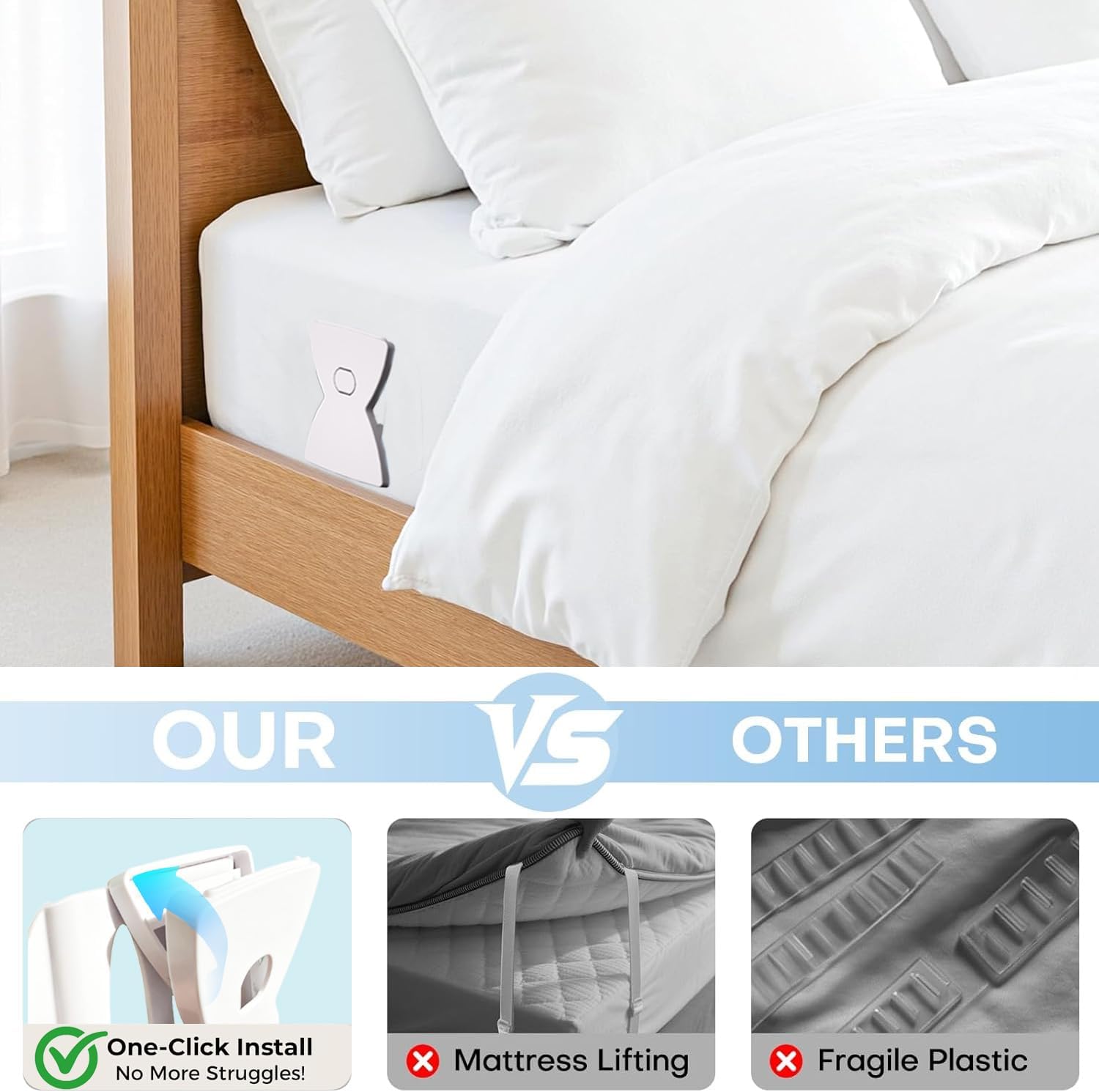 Lock Bed Sheet Holders Set of 4, Heavy Duty Fitted Sheet Locks Keep Sheets Firm & Tight, One-Click Easy Installation, No More Loose Sheets, Fits All Mattresses & Corners Hold