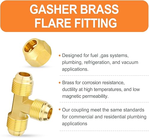 Miniatura 59 de GASHER 10 piezas de latón SAE 45 grados Flare Tube Fitting, 1/2" Flare Nut Aire Acondicionado Tubo de cobre Extensión de tubo de cobre a tope Tuerca