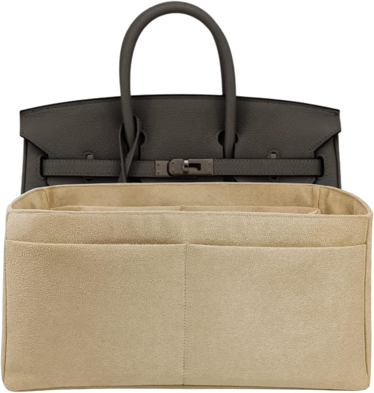 Purse Organizer Insert for Birkin 25, Bag Handbag, Fabric Soft and Smooth, Lightweight Fits Perfectly Sturdy Washable (Light Beige HBK25)