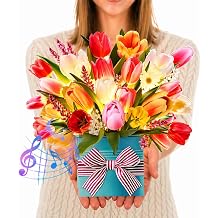 CUISH 3D Pop Up Flower Bouquet Card with Music and Lights for Women, Mom, Wife, Grandma Tulip Greeting Card Birthday Gift for Mom with Envelope