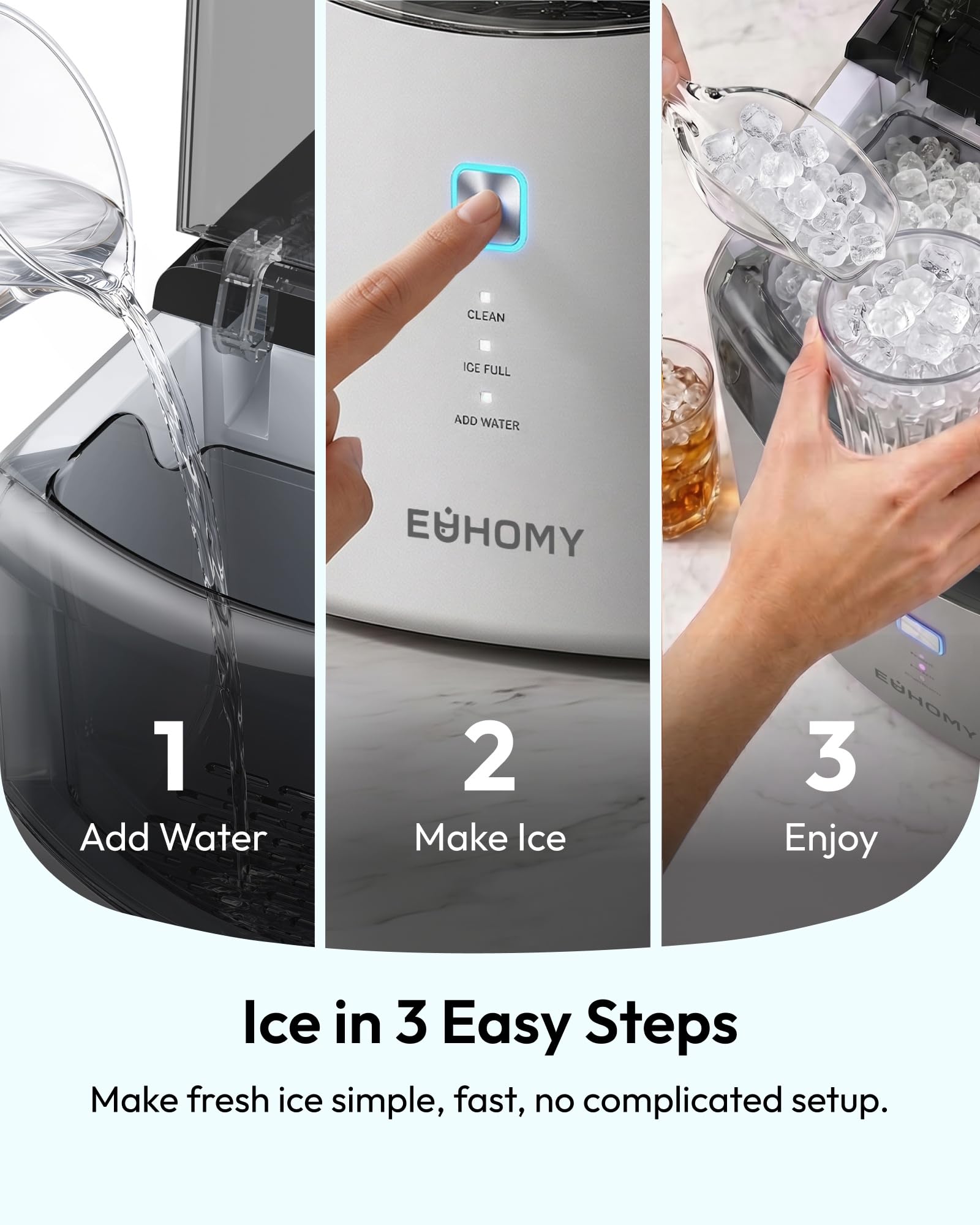 Kismile Nugget Ice Maker Countertop, 33LBS/24H Ice Machine with Soft Chewable Ice, One-Click, Self-Cleaning Function, Stainless Steel Ice Maker with Indicator Lights for Home/Kitchen(Black) thumbnail 12
