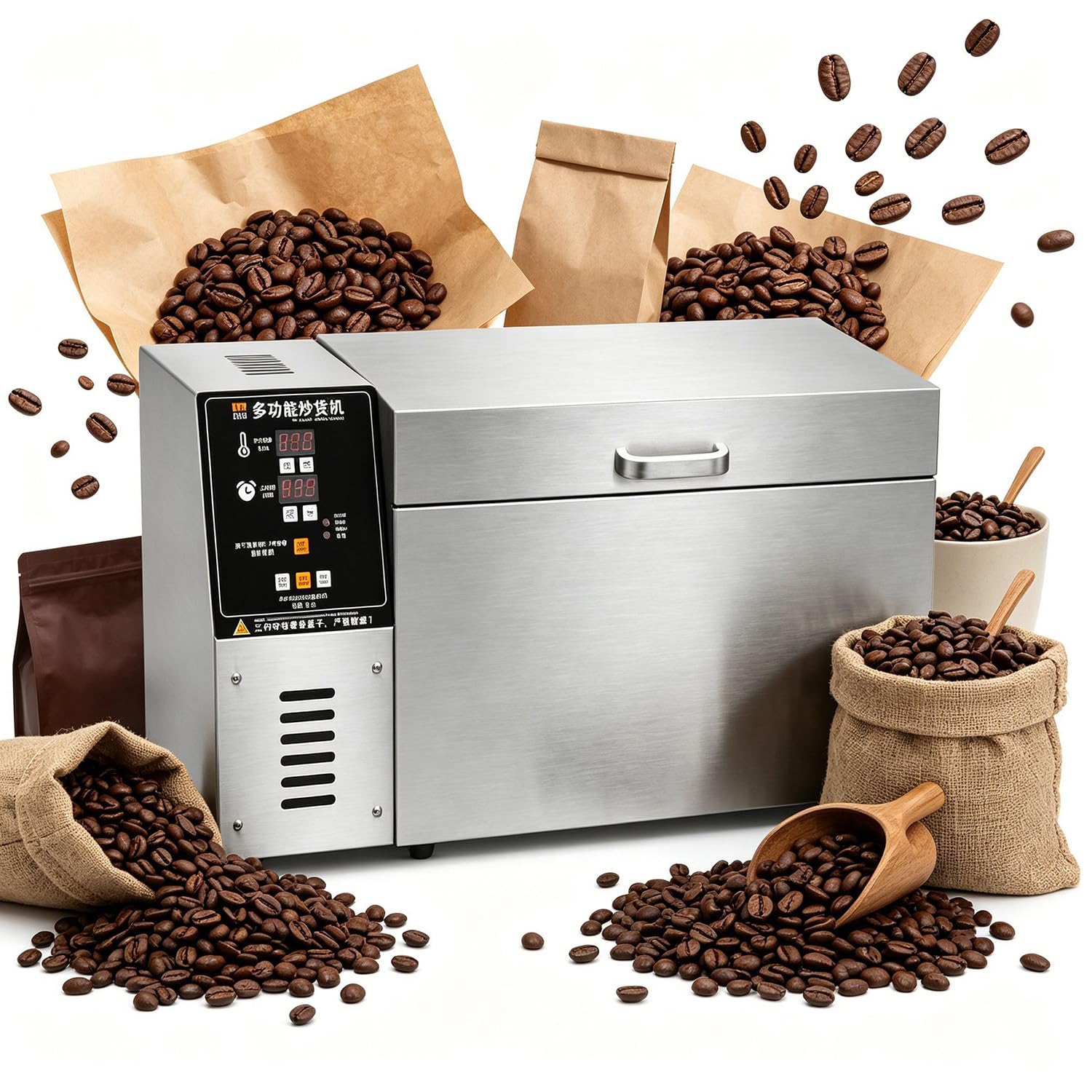 1500/2200w Coffee Bean Roaster, 2.5/5kg Electric Peanut Roaster, With LED Control Panel and 999-Minute Timer, Djustable Temperature 30-300°c, 360° Rotation, For Small Batch Roasting type10
