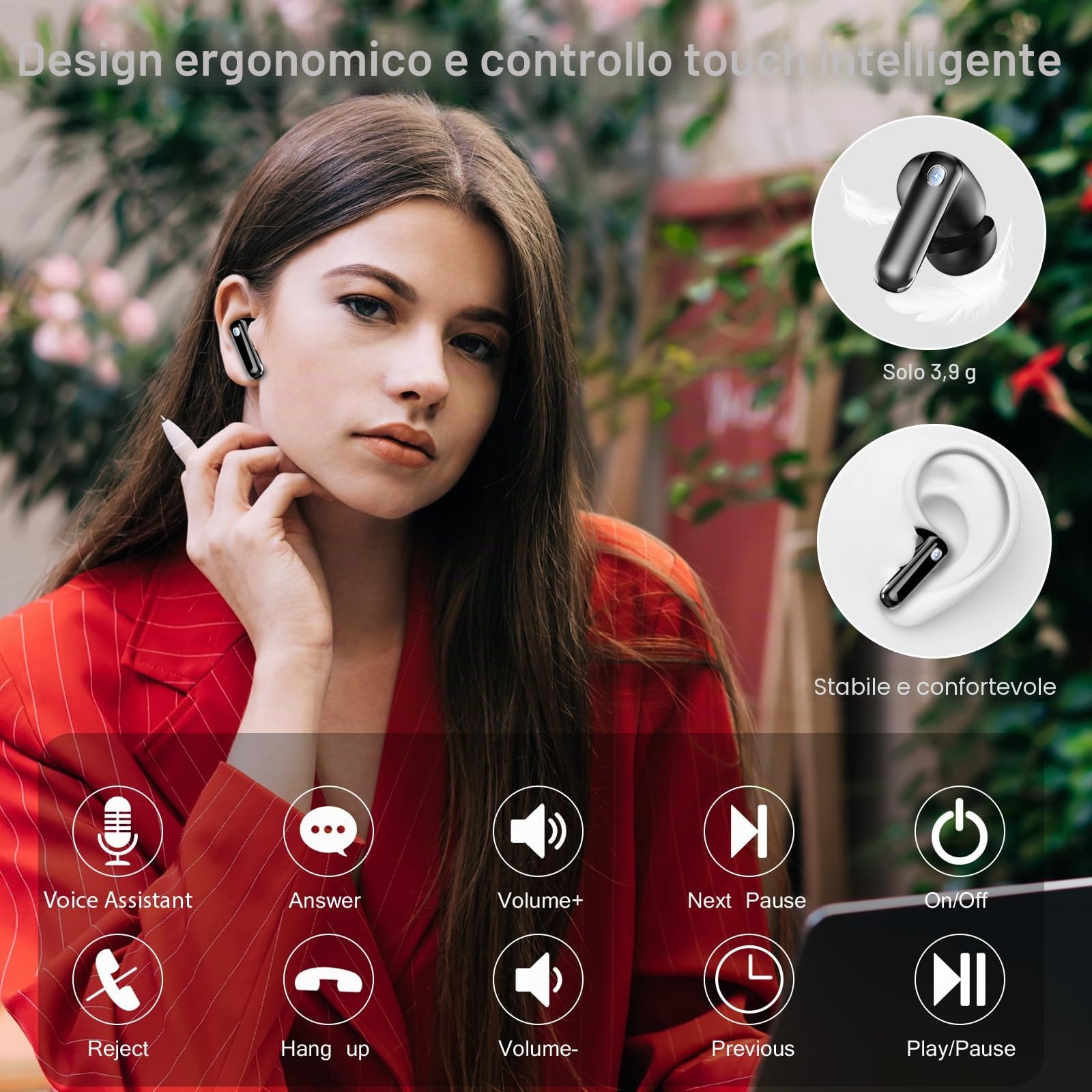 Cuffie Bluetooth, Auricolari Bluetooth 5.4 con 4 HD Mic, Cuffiette Bluetooth Stereo HiFi, 45 Ore Cuffie Wireless In Ear con LED Display, ENC Cancellazione Rumore, IP7 Impermeabili, Touch Control