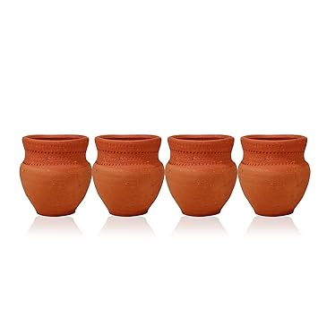 Clay Kullad 100 ML Traditional Indian Desi Chai Tea Cup/Glass (Clay KULLED Pack of 4) Brown