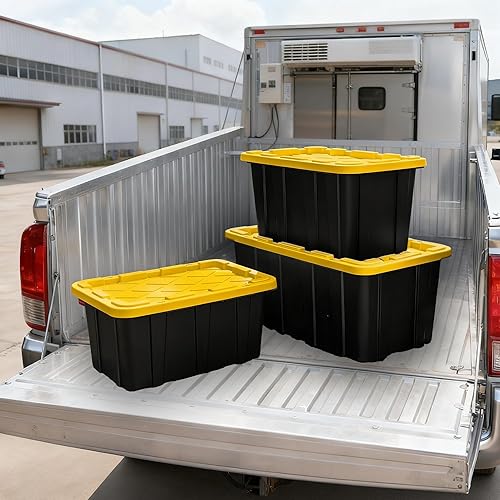 Miniatura 7 de Paquete de 4 contenedores industriales, contenedores de almacenamiento de plástico con tapas, 7 galones, contenedores organizadores resistentes para