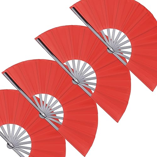 Miniatura 9 de Paquete de 2 ventiladores de mano plegables grandes, ventilador chino rojo de Kung Fu Tai Chi Chi, ventilador de tela de nailon para hombres y