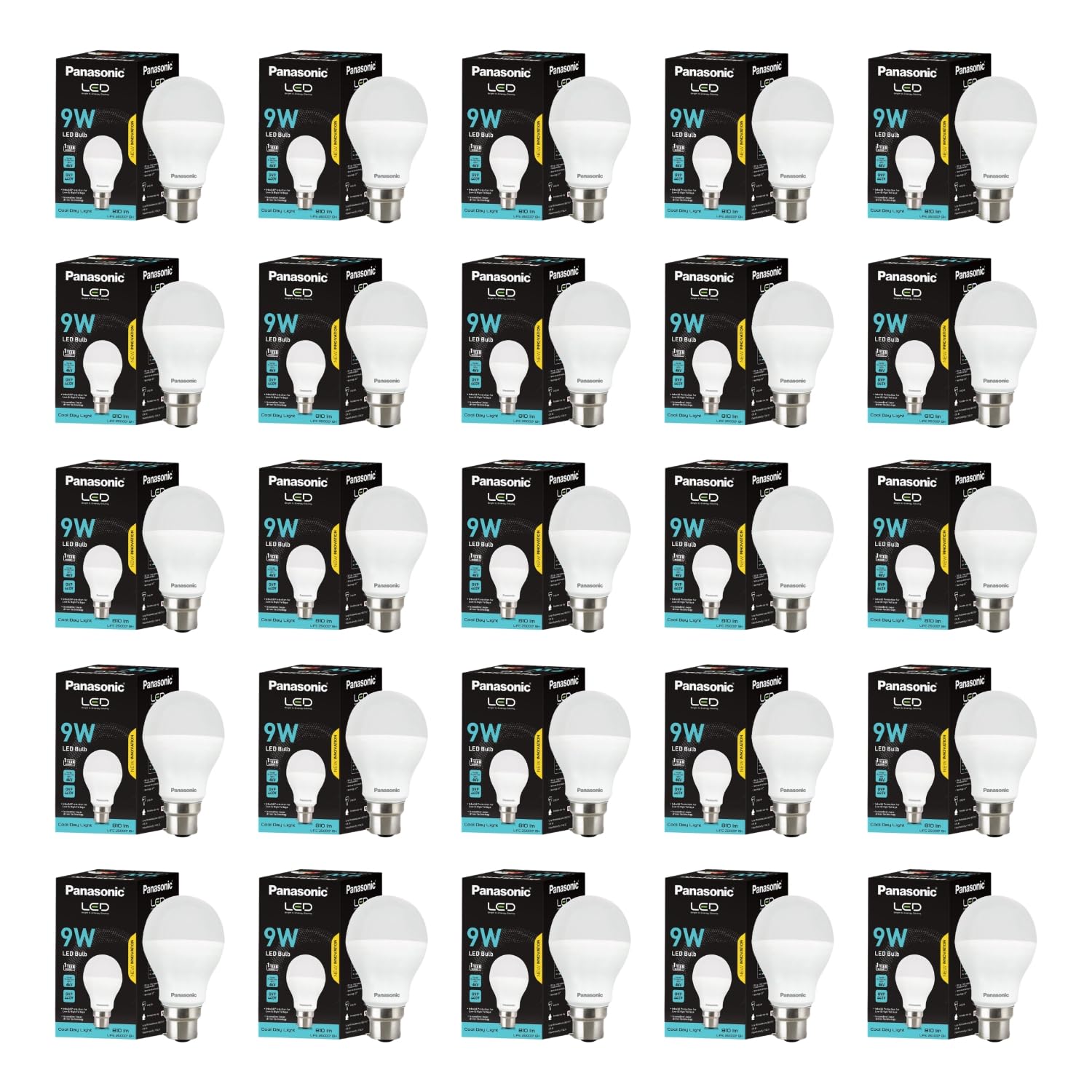 Panasonic Dura Saver 9W Bulb, B22 LED Bulb Base For Home & Office, 1 Year Warranty, Energy Efficiet, 6500K Cool Daylight (Pack of 25)