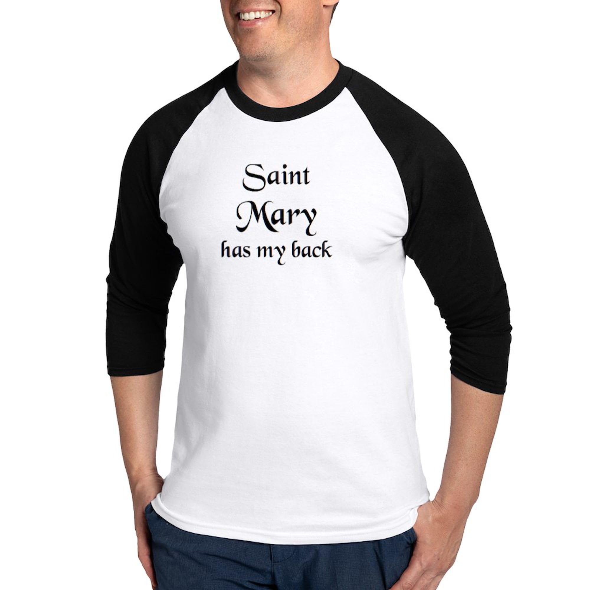 CafePress Saint Mary Baseball Jersey Men's Cotton Baseball Jersey, 3/4 Raglan Sleeve Shirt Black/White